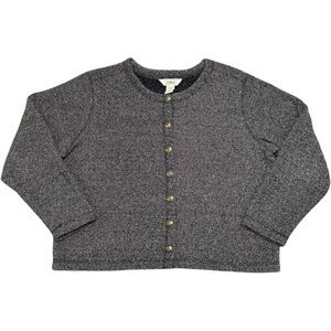 LL Bean Women's Gray Brass Button Up Long Sleeve Cardigan Sweater, Large